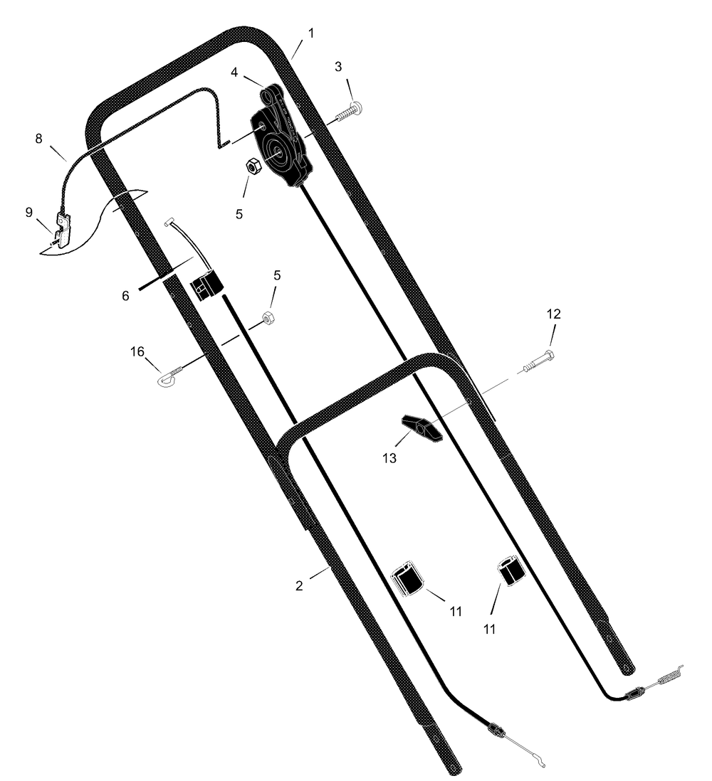 Handle Assembly Diagram and Parts List for 22605X50E 2001 Briggs and Stratton Lawn Mower